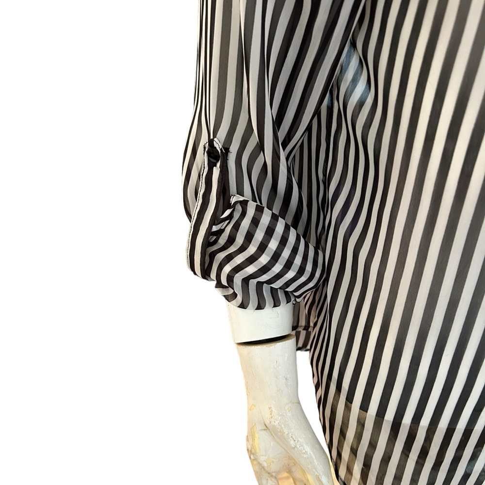 By & By  striped silky feel long sleeve button down collar blouse XL - Picture 5 of 8